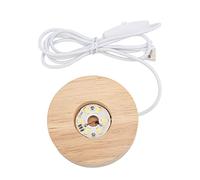 YUEHISY Base de Luz LED, Lámpara USB Redonda de Madera de Roble con Brillo Cálido para Exhibición de Estatua 3D de Acrílico de Arte en Vidrio, Pedestal Iluminado Seguro de 5 V, 8 Cm de Diámetro y 2