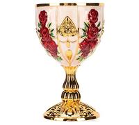 YUEHISY Cáliz de Oro Retro, Copa de Aleación de Zinc de 4 Pulgadas con Patrón de Flores en Relieve, Copa de Proxeneta para Decoración de Barra de Banquete de Fiesta, de Vino de Metal (Flor Roja