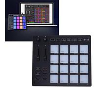 YUEHISY Controlador MIDI con 16 Almohadillas de Batería, 2 Perillas de Faders Asignables, Repetición de Nota, Botón de Nivel Completo, RGB MIDI Drum Pad para Producción Musical