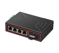 YUEHISY Convertidor de Medios de Fibra, Convertidor de Medios en Riel DIN Industrial con 1 Puerto Óptico, 4 Puertos RJ45, Conversión de Fibra a Ethernet, Plug and Play