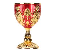 YUEHISY Copa de Cáliz de Oro, Copa de Vino Retro con Patrón de Flores en Relieve, de Cáliz de Metal para Barra de Banquete de Fiesta, de Oro de 4 Pulgadas (rojo)