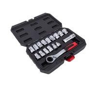 YUEHISY Juego de Vasos Pasantes de 17 Piezas, 10-24 Mm, 12 Puntas con Trinquete Reversible 72T, Adaptador de Accionamiento de 1/2 3/8 Pulgadas, Mango Ergonómico