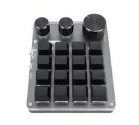 YUEHISY Macro Pad con 16 Teclas Personalizables y 3 Perillas Ajustables, Conexión Triple con Cable BT 2.4G, Teclado Mecánico LED Dinámico (Black)