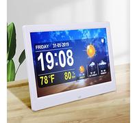 YUEHISY Marco de Fotos Digital con Control Remoto, Reloj Meteorológico WiFi con Pantalla de Humedad de Temperatura, Calendario Digital, Reproductor de Música, (Enchufe de la UE)