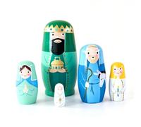 YUEHISY Muñecas Rusas de Anidación Natividad Madera Juego de 5 Capas | 5 capas anidadas con patrones temáticos de la Natividad, madera lijada y pintada a mano, la muñeca más grande