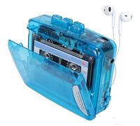 YUEHISY Reproductor de Casete Portátil, Grabadora de Cinta Retro, Radio FM, Grabación de Voz, Conector de 3,5 Mm, Alimentación USB AA, con Auriculares, para Regalo Nostálgico (Azul Transparente)