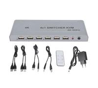 YUEHISY Splitter KVM de 4k 60Hz, Interruptor de Pantalla Cuádruple de Múltiples Visiones 4x1 con Pip, Pop, 6 Modos de Visualización, Vista Rápida para Cámara de Seguridad, PC, (Enchufe de la UE)