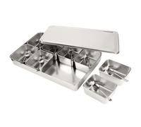 YUEHISY Tarro de Condimentos Práctica Caja de Condimentos de Acero Inoxidable de 8 Rejillas con Cuchara para Organizar Refrigerios, 17,8 X 11, X 2,7 Pulgadas como Solución de Almacenamiento de Cocina