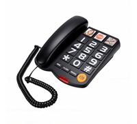 YUEHISY Teléfono con Cable de Botón Grande para Personas Mayores, Timbre Extra Fuerte de 110 DB, Auricular Amplificado, Montaje en Pared, No Requiere Alimentación de CA (Black)