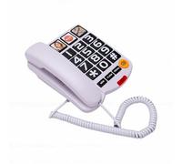 YUEHISY Teléfono Fijo para Personas Mayores con Timbre Fuerte de 110 DB, Indicador de Timbre Visual, Llamada de Emergencia con un Toque, Marcación Rápida con Memoria Fotográfica (White)