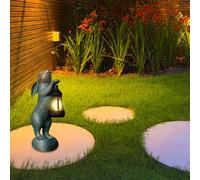 Yuehuamech Estatua de conejo Solar Garden Ornaments Resin Rabbit Figurine Decorations with Solar Lantern Animal Sculpture for Outdoor Garden Patio Lawn Yard Balcony Home Decor 9.1x3.1x3.5