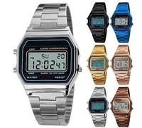 Yuehuamech Reloj de pulsera digital para hombre, reloj de lujo de negocios 30M cronógrafo electrónico, reloj deportivo impermeable con pantalla digital LED, correa de acero inoxidable, plata, Dial