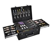 Yueieoun Maletín de peluquero con bandeja deslizante, maletín profesional de barberos, maletín de herramientas para cortadoras y suministros, organizador de tijeras de pelo, maleta de viaje dura