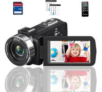 Yuejewlry Videocámara 4K, videocámara de 48 MP 30 FPS YouTube, videocámara de visión nocturna IR con zoom digital de 18X, pantalla táctil giratoria de 270° de 3 pulgadas, control remoto, 2 baterías