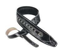 YUEKO Correa de cuero vacuno para guitarra, ajustable, de cuero de grano superior, acolchada, para guitarra acústica eléctrica y bajo, Remache plateado negro, 128~143cm