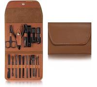 YUEKOPOU Professional Stainless Steel Nail Care Set - Portable Manicure Kit with Nail Clipper, Scissors & Grooming Tools - Ideal for Home Travel(Brown)