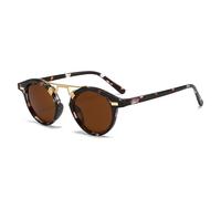 YUELUQU Gafas de sol redondas retro para mujeres y hombres con doble puente de protección UV400, a la moda, Lente de té con montura de tortuga de té, Talla única