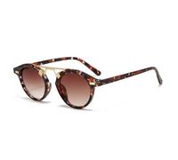 YUELUQU Gafas de sol redondas retro para mujeres y hombres con doble puente de protección UV400, a la moda, Marco de tortuga de té, lente de té degradado, Talla única