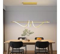Yuelux Lámpara Colgante LED Moderna - Luz Ajustable 3000K-6500K con Mando a Distancia, Diseño en Aluminio para Cocina, Comedor y Salón - Iluminación Dimmable para Islas y Mesas, Dorado, 120cm