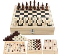 YUEMING Ajedrez y Damas 4 en 1, Juego de Ajedrez de Madera Portatil Plegable para Niños y Adultos para Viaje Fiesta Regalos, Regalos Ideales y Juegos del Aire Libre,28 * 28CM