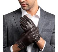 YUEMING Guantes de Cuero de Piel Hombres, Invierno Guantes Hombre con Pantalla TáCtil Para Hombre Guantes Suaves, Guantes de Invierno Forro de Cachemira para Exteriores (Marrón-XL)