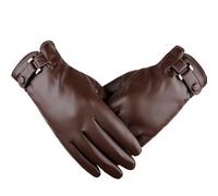 YUEMING Guantes de invierno con pantalla táctil para hombres, guantes de cuero lavado simulado, PU de otoño e invierno más engrosamiento de terciopelo (Marrón)