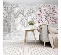 YueMingDi Árbol De Flores Rojas Decoración Moderna De Papel Tapiz Dormitorio Sala De Estar Fondo De Arte De Papel Tapiz-350Cm×256Cm