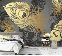 YueMingDi Plantas Amarillas Plumas Hojas Paisaje Moderno Papel Tapiz Decoración Del Hogar Sala De Estar Creativa Dormitorio Tv Fondo-300Cm×210Cm