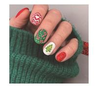 YUEMOL uñas postizas de navidad 24 Pieces of Christmas Short Square Nails, Red and Green Christmas Tree Canes Christmas Elements Fake Nail Wearable Nail Holiday Nail Art
