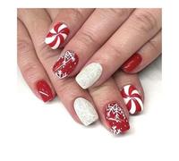 YUEMOL uñas postizas de navidad 24Pcs Black&White Snowflake Christmas Press-On Nails, Glitter Short Square Full Cover Acrylic Nail Tips for Women&girls Nail Art(B)