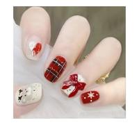 YUEMOL uñas postizas de navidad 24Pcs Black&White Snowflake Christmas Press-On Nails ,Glitter Short Square Full Cover Acrylic Nail Tips for Women&girls Nail Art