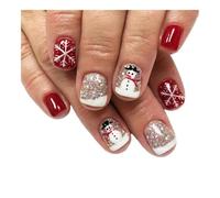 YUEMOL uñas postizas de navidad 24Pcs Christmas Red French Press on Nails, New Year Gift Fake Nail Snowflake Christmas Tree False Nail Wearable Short Square Nail(1)