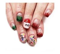 YUEMOL uñas postizas de navidad 24Pcs Christmas Red French Press on Nails， New Year Gift Fake Nail Snowflake Christmas Tree False Nail Wearable Short Square Nail(3)