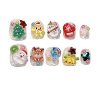 YUEMOL uñas postizas de navidad Handmade Press on Nails Christmas Tree Snowman Design Fake Nails， Wearable 3D Cartoon Short False Nails Christmas Gift for Girls(S)