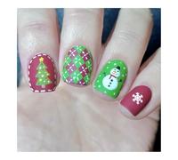 YUEMOL uñas postizas de navidad Short Frosted Christmas Square Armor, Christmas Snowman Christmas Tree Snowflake Red Green Wearing Armor 24 Pieces