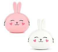 Yuemuop 2 Piezas Mini Monedero Niña Silicona, Monedero de Silicona Animal, Monedero Mini Conejo para Regalo de Fiesta de Cumpleaños de Niñas (Rosa, Blanco)
