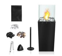 YUENFONG Bio Etanol Chimenea de Columna, Chimenea de Suelo Portátil con Tres Tipos de Piedra, para Uso Interior y Exterior en Balcón, Cuadrada.