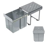 YUENFONG Cubo de basura empotrable con 3 compartimentos, 2 x 10 + 20 litros, cubo de basura con rieles telescópicos, sistema de separación de basura extensible, 48 x 34,2 x 41,8 cm