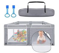 YUENFONG Parque infantil XXL, parque infantil, parque de seguridad, con base antideslizante, red transpirable, color gris oscuro, 180 x 200 x 68 cm