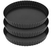 YUENPUN Paquete de 3 latas de quiche de 22 cm, antiadherente, acanalada, con base suelta, plato de flan de acero al carbono para hornear pizza, pastel de frutas, pastel de queso