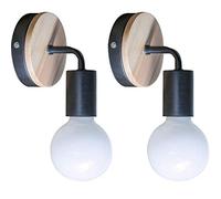 YUENSLIGHTING 2 Piezas Loft negro lámpara de pared Simplicidad E27 LED de hierro y placa de madera lámparas de pared para los niños Dormitorio Dormitorio Hotel Bar (sin bulbo)