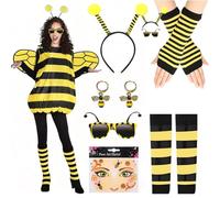 YUERTMIO Disfraz de abeja para mujer, disfraz de abejorro, disfraz de animal, disfraz de carnaval para mujer con alas, antena, diadema, gafas de sol, guantes, calcetines para carnaval, fiesta