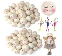 Yueser Bolas de Madera para Manualidades, 80 Piezas Cuentas de Madera con Caras Sonrientes 20mm Abalorios Madera Redondas Bolas de Madera con Agujero Grandes Abalorios Madera para Muñeca