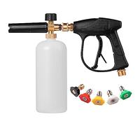 YUET - Pistola de lanza de cañón de espuma para nieve, 1 litro, ajustable de 1/4 pulgadas, dispensador de jabón de espuma de liberación rápida con 5 boquillas de color y pistola de lanza de espuma