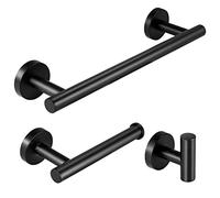 YUET Toalleros de Baño Juego de Accesorios 3 Piezas Sus 304 Acero Inoxidable 12 Inch Soporte de Pared Porta Papel Higiénico Instalación Gancho Montaje en Pared en Aerosol Negro