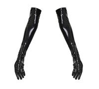 Yuetide - Guantes largos de piel sintética para mujer, guantes largos de látex, guantes de ópera de baile, Negro , S