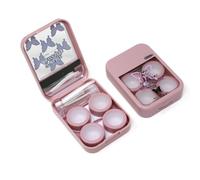 yueton Paquete de 2 estuches portátiles para lentes de contacto, diseño de mariposa rosa, con pinzas, herramienta de extracción, botella de solución vacía para viajes, hogar