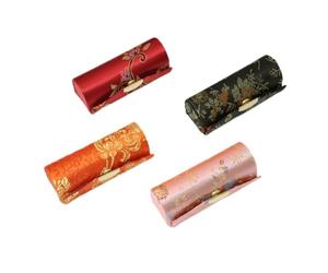 yueton Paquete de 4 estuches para pintalabios de estilo chino con diseño de brocado de satén tejido único con espejo para mujeres y niñas, colores aleatorios, Colores aleatorios, Estilo chino