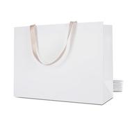 YUEYANG Bolsas de regalo blancas a granel, paquete de 10 bolsas de regalo de papel blanco grandes de 16 x 6 x 12 pulgadas con asas, bolsas de papel kraft resistentes a granel con asas, bolsas de papel