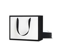 YUEYANG Bolsas de regalo medianas con asas de cinta, 10.5 x 4.25 x 8 pulgadas, bolsas de regalo blancas y negras para compras, damas de honor, mercancías, tiendas, pequeñas empresas